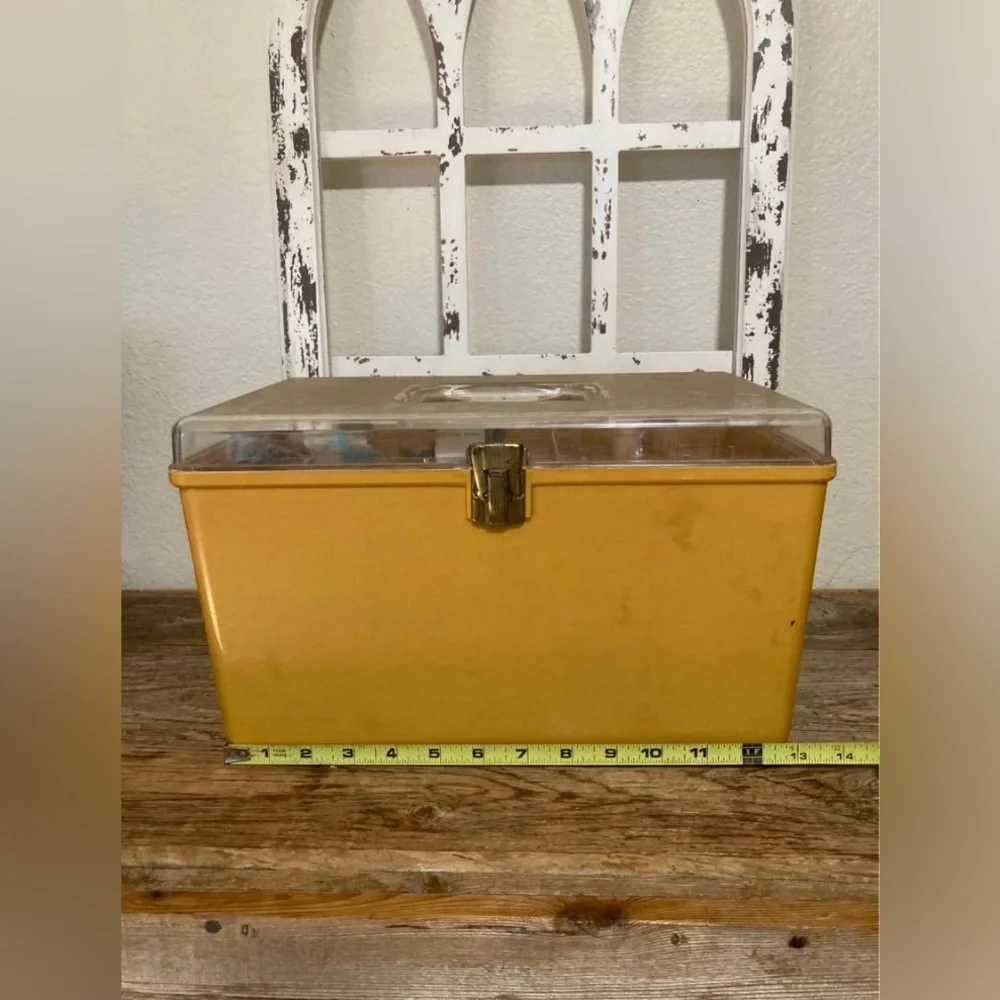 Vintage Wil-hold Sewing Box Yellow Storage Case with Clear Lid
